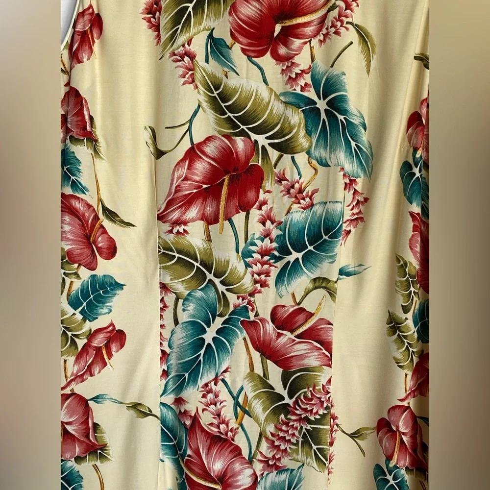 YOUNG HAWAII Sears Cream Tropical Maxi Dress with Red & Teal Floral Print - Picture 4 of 16